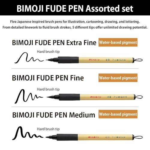 Kuretake Bimoji Brush Pen, 5 pcs set, brush tip marking fude brush pen, for Calligraphy, lettering, illustration, Professional, Made in Japan - style: Variety 5pcs box2