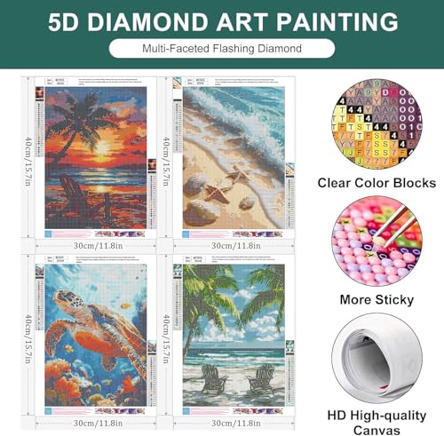 4 Pack Diamond Art Kits for Adults, Beach Diamond Painting Kits 12x16 Inch - color: 4 PC Beach, size: 11.8x15.7in(30x40cm)