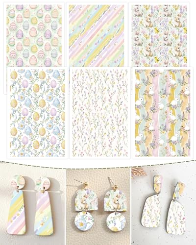 Puocaon Easter Polymer Clay Transfer Paper - 18 Pcs Spring Floral Eggs Rabbits Bunny Easter Clay Transfer Sheets for Earrings Jewelry Making - color: flower rabbits
