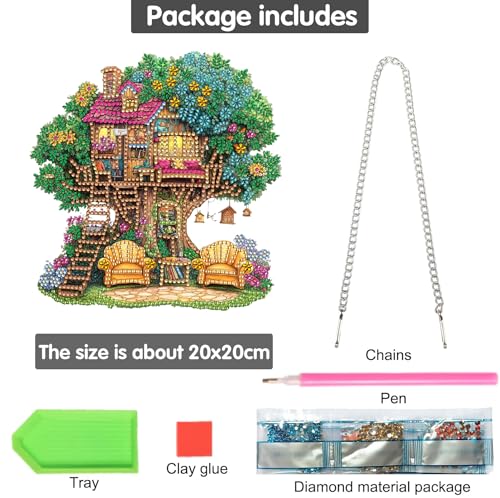 Bimkole Tree Hanging Diamond Pearl Art Kits for Adults Pendant C78 | DIY 5D Special Crystal Diamond Painting Houses Window Suncatcher, Acrylic Pearl Art Autumn Winter Wall Decor 7.8x7.8 Inch - color: Tree house