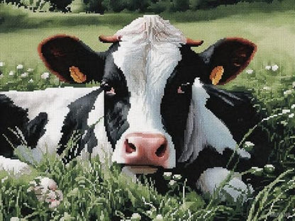 MIJVFNB Dairy Cow Cross Stitch Kits for Beginners Stamped Cross-Stitch Supplies Needlework DIY 11 CT 3 Strands Cotton Thread Printed DIY Needlepoint Kits, Craft Needlework Set 30×40cm