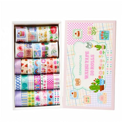 Kwaii Washi Tape 30 Rolls, Decorative Masking Tape for Junk Journal, Scrapbooking Supplies, DIY Crafting Supplies - style: Kwaii