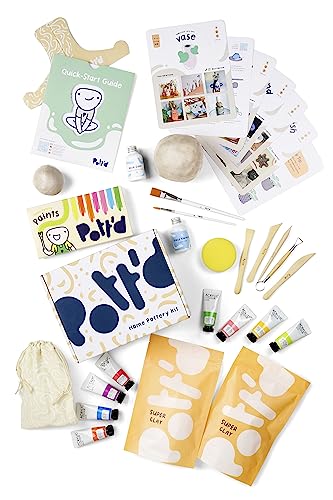 Pott'd Pottery Kit, Air Dry Clay Kit for Adults & Beginners | At Home Pottery Making Kit with Air Dry Clay, Tools, Paints, Brushes, Sealant and Step-by-Step Guide - style: Neon Paints