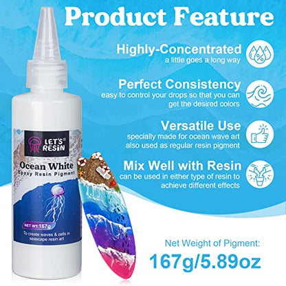 LET'S RESIN Ocean White Epoxy Resin Pigment 167g/5.89oz for Epoxy Resin | High Concentrated Pigment Paste for UV Resin, UV Resistant Opaque Pigment for Cells & Lacing, 3D Flower Resin Coasters - color: white
