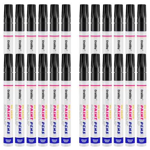 Black Paint Markers, 24 Pack Oil-Based Waterproof Quick Dry Permanent Paint Pen Set for Rocks Painting, Wood, Fabric, Plastic, Canvas, Glass, Mugs, Metal, Tire, Stone, DIY Craft - color: Black