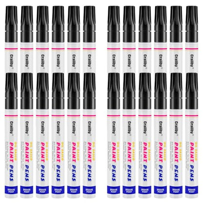 Black Paint Markers, 24 Pack Oil-Based Waterproof Quick Dry Permanent Paint Pen Set for Rocks Painting, Wood, Fabric, Plastic, Canvas, Glass, Mugs, Metal, Tire, Stone, DIY Craft - color: Black