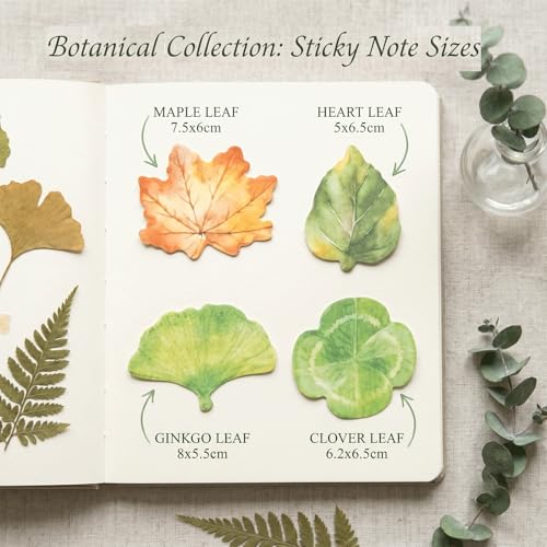 240PCS Leaf Shaped Sticky Notes, Aesthetic Watercolor Plant Page Markers | Cute Botanical Leaf Sticky Notes, Self-Adhesive Paper, Easy Peel & Stick, for Journals, Planners, Office, 4 Styles - color: 4 Styles