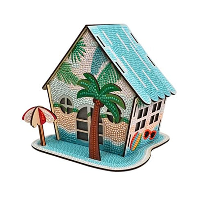 3D Diamond Painting Cabin Kit – DIY Full Drill Miniature House Craft with Rhinestones, Decorative Building Set for Adults & Teens (Beach House Cabin) - style: Beach House Cabin