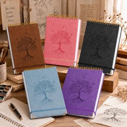 Blank Notebook Journal, Hardcover Sketchbook, 300 Page No Bleed Thick Paper | Top Spiral Notebook A5, Art Embossed Leather Unlined Sketch Pad for Women Men Kids Smooth Journaling Sketching Gifts,Lay Flat - color: Brown, size: A5 (8.5” x 5.5”)