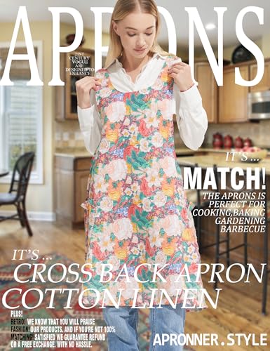 Cozy Adjustable Cross Back Aprons for Women with Pockets Cotton Linen Cooking Kitchen Baking - color: Flourishing Splendid