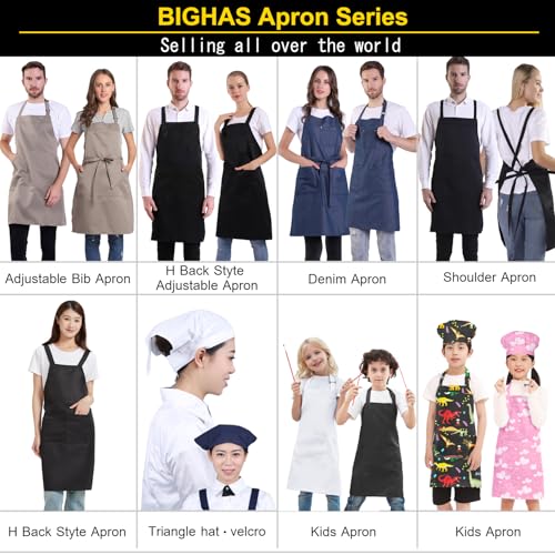 BIGHAS Adjustable Bib Apron with Long Ties for Women Men 18 Colors Chef Kitchen Cooking - color: Blue