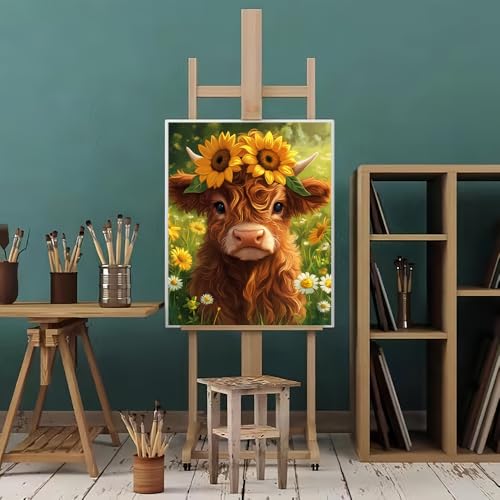 Natuyalo Cattle Paint By Numbers Kit for Adults Beginner Sunflower Adult Paint by Number Kits on Canvas Flowers Animals Acrylic Painting Kit Adults' Paint-By-Number Kits Home Wall Decor 16x20 inch - color: Color-02