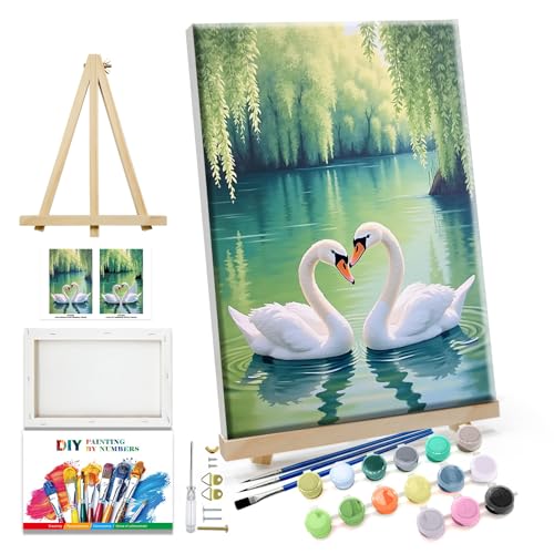 JOOZ Swans Paint by Numbers Kit for Adults with Frame, 8x12 Inch - color: Swans 082
