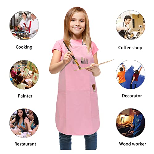 FreeNFond Kids Apron Adjustable Child Apron with 4 Pockets for Baking Painting - color: Pink