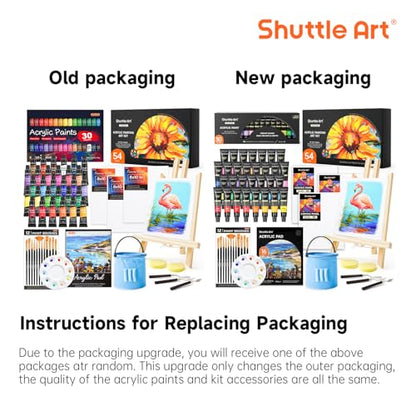 Shuttle Art 54 Pack Acrylic Paint Set, Acrylic Painting Set with 30 Colors Acrylic Paint, Wooden Easel, Painting Canvas, Paint Brushes, Palette, Art Painting Supplies for Kids Adults Beginner Artists