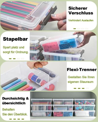 12 Pack Extra Large Pencil Box with Removable Divider, Thickened Pencil Case Bulk, Clear Crayon Marker Organizer Stackable Plastic Small Storage Containers for Pen Craft School Supplies(Grey) - size: Grey-12 Pack