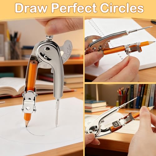 SAYAYA 4 Pieces Compass for Geometry with Pencil, Metal Geometry Drawing Tool Compass for Math Student Classroom School Office Woodworking Art Drawing - color: 4 Pack