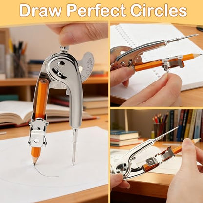 SAYAYA 4 Pieces Compass for Geometry with Pencil, Metal Geometry Drawing Tool Compass for Math Student Classroom School Office Woodworking Art Drawing - color: 4 Pack