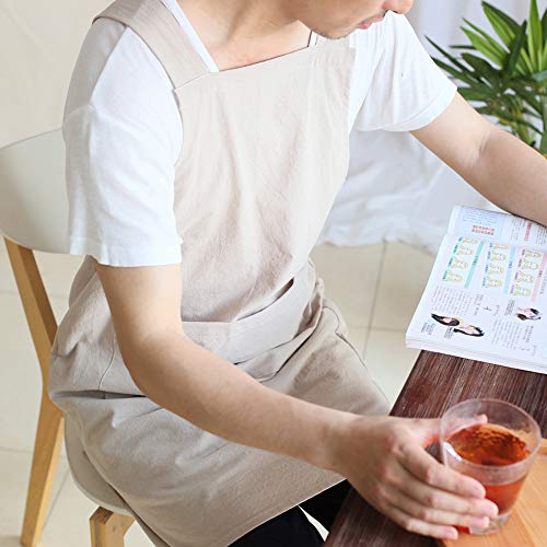 NEWGEM Japanese Cotton Linen Cross Back Cooking Apron for Women Men with Pockets Cute for Baking Kitchen - color: 16 - Men's Khaki