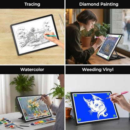 Zocelight Rechargeable A4 Light Pad with Built-in Stand & Bag,Super Bright Magnetic Light Box For Tracing,Wireless Diamond Art Light Board with Side Buttons, Light Table for Diamond Painting,Sketching - size: A4 with Stand & Bag