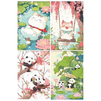 PERFECTSIGHT Cute 5D Diamond Art Kits, Kawaii DIY Painting Art for Adults Teen, 4 Pack Diamond Arts and Crafts Sets, Big Gem Full Drill Diamond Dots for Women (Cat+Panda) - style: Cat+Panda