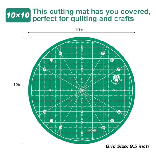 10"x10" Round Rotating Cutting Mat, Self Healing Mat with 360-Degree Rotation & Anti-Slip Base, Sewing Board Cutting Mat Perfect for Fabric Quilting Leather Hobby Project, Green - color: Green, size: 10"L x 10"W