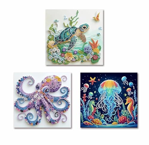 3 Pack Special Shape Diamond Art Kits for Adults - Diamond Painting Kits | Marine Animal 5D Dimond Art Paintings DIY Round Diamond Dots Full Drill Gem Art Craft Kit for Home Decor and Gifts 12X16 in - color: ART-Marine Animals