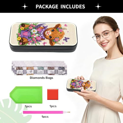 FlyingMage 5D Diamond Art Painting Kit, Hard Shell Eyeglasses Glasses Case | Highland Cattle DIY Diamond Dots, Small Gem Art Painting Mosaic Kits, Cute Sunglasses Case for Adults Beginner Women Teen - color: Beige Flower Highland Cattle