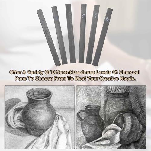 MECCANIXITY Compressed Charcoal Sticks, 4B/6B/8B Grade Square Vine Charcoal Sticks Set Art Supplies for Painting Drawing Sketching Shading Artists Beginners(Pack of 6) - style: 4B/6B/8B