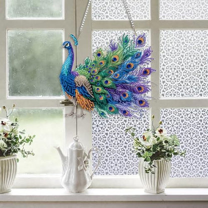 STGLCR Peacock Diamond Art Hanging Kit for Adult,Special Shaped Rhinestone,DIY Acrylic 5D Diamond Art Painting Window Pendants Home Garden Wall Hanging Kits Hanging Ornament,Double Sided. - color: peacock