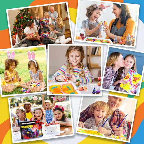 Water Marbling Paint Kit, DIY Arts and Crafts Kit for Girls & Boys 4-8 6-12, Creative Art Supplies, Birthday Gifts for Kids Ages 3+ - color: Yellow Green Blue Pink Red Purple