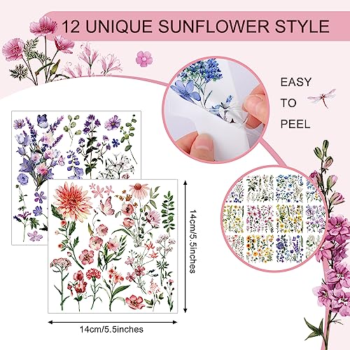 BBTO 12 Sheets Rub on Transfers for Crafts Wood Furniture DIY, 5.5" x 5.7" - style: Fresh Flowers