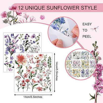 BBTO 12 Sheets Rub on Transfers for Crafts Wood Furniture DIY, 5.5" x 5.7" - style: Fresh Flowers