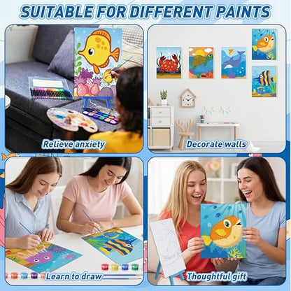 Blosssound 10 Set Pre Printed Canvas Pre Drawn Canvas Painting with Easel Kits 5" x 7" Outline Painting Panels for Beginners, DIY Craft Project, Home Decors(Ocean) - style: Ocean