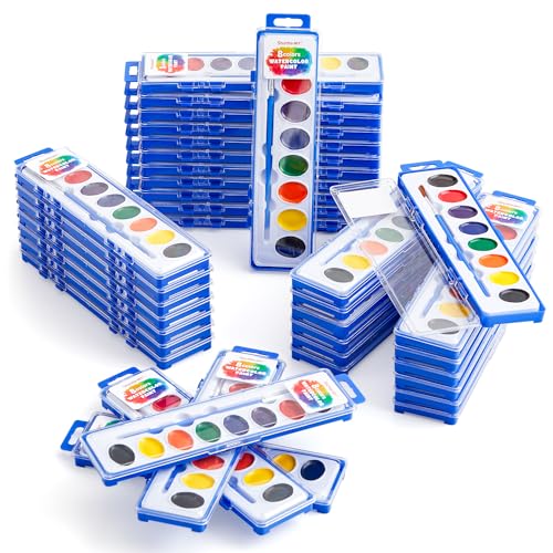 Shuttle Art 40 Pack Watercolor Paint Set, 8 Colors Watercolor Paint with Paint Brushes for Kids and Adults, Washable Paint for Classroom, Parties, Kindergarten and Art Activities