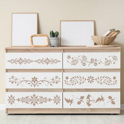 Keluna Border Stencils for Painting - 14 Pcs Reusable Mexican Talavera Flower Crafts Templates Floral Leaf Dragon Stencils for Painting on Wood Wall DIY Art Craft Canvas Fabric Home Décor - style: talavera