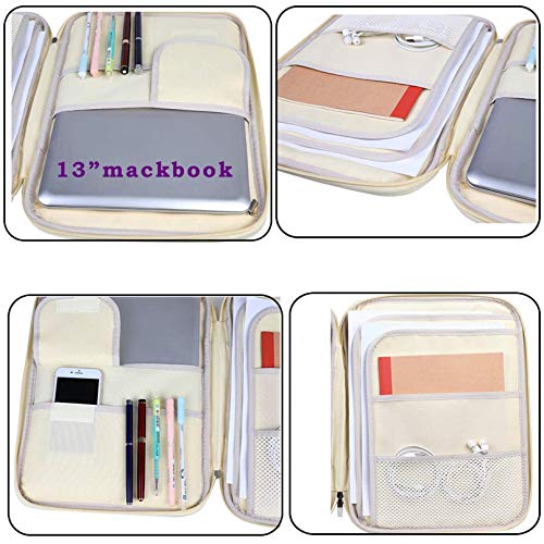 JAKAGO A4 Travel Portfolio Multifunctional Document Organizer Zippered Case for Office Supplies (Mulberry White) - color: Mulberry White