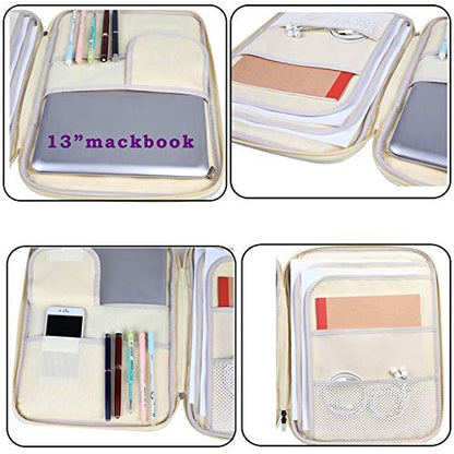 JAKAGO A4 Travel Portfolio Multifunctional Document Organizer Zippered Case for Office Supplies (Mulberry White) - color: Mulberry White