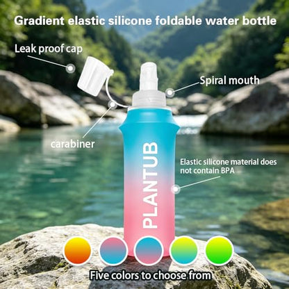 Soft Foldable Water Bottle, TPU, Collapsible Flask for Outdoor Sports, Hiking, Cycling, Running, Without stand up ability, Gradient Blue and Pink - color: yellow red