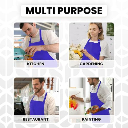 Adjustable Bib Apron 100% Polyester Kitchen Aprons Waterdrop Resistant Aprons with Adjustable Strap, Pockets & Long Ties - color: Royal Blue, style: Pack of 2