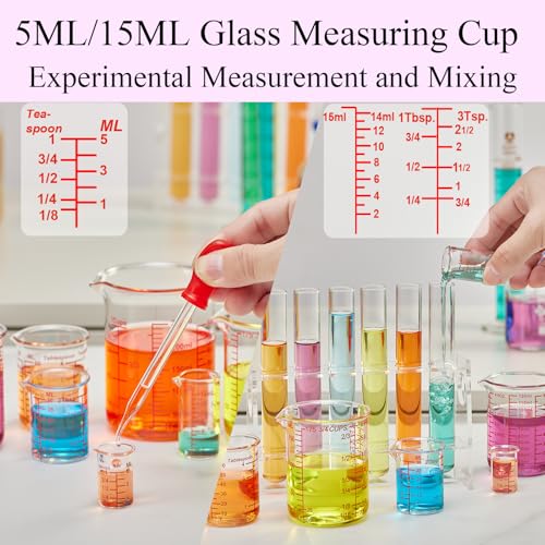 Ackers 7-Piece Glass Measuring Cup Set, Borosilicate Beaker Style Nesting Liquid Measuring Cups - size: 5ml/15ml/30ml/60ml/120ml/150ml/250ml