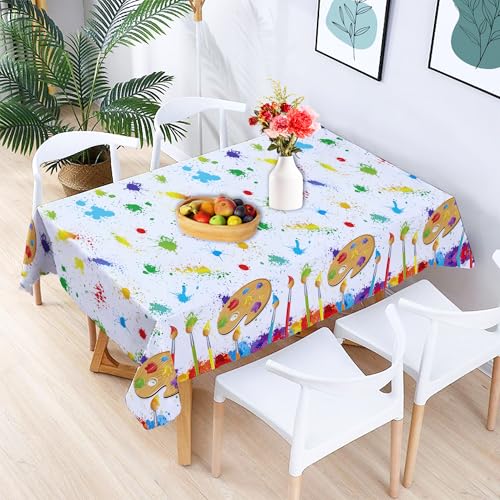 2 Pcs Artistic Canvas Tablecloths ,Vibrant Paint Splatter and Palette Design, Perfect for Creative Events, Art Studios, and Festive Gatherings to Add a Splash of Color and Inspiration，54 x 87 Inch