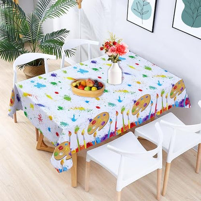2 Pcs Artistic Canvas Tablecloths ,Vibrant Paint Splatter and Palette Design, Perfect for Creative Events, Art Studios, and Festive Gatherings to Add a Splash of Color and Inspiration，54 x 87 Inch