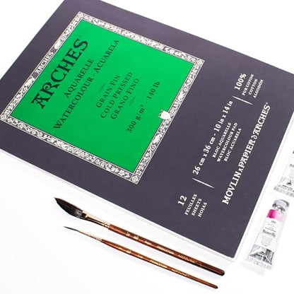 Arches Aquarelle Watercolor Paper Pad, Cold Pressed, 140lb/300gsm, 12 Sheet, 10x14 inch, 1 Count - size: 10"x14", style: Cold Press
