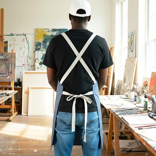Professional Work Apron for Men & Women – 100% Cotton with waterproof Membrane, Cross Back Straps - color: Powder Blue