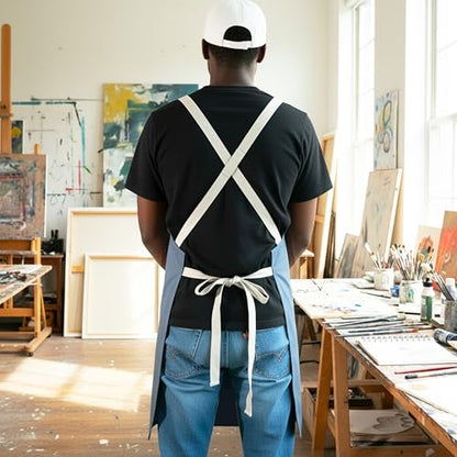 Professional Work Apron for Men & Women – 100% Cotton with waterproof Membrane, Cross Back Straps - color: Powder Blue