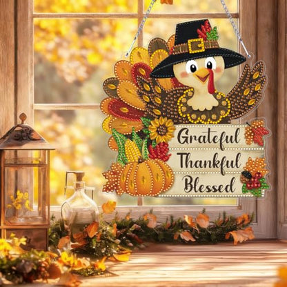 Thanksgiving Hanging Diamond Art Kits for Adult Diamond Painting Kit | Fall DIY Diamonds Painting Art Kit, Acrylic Diamonds Painting Suncatcher Board Kit, Special Crystal Diamond Hanging Ornament - color: DP04531