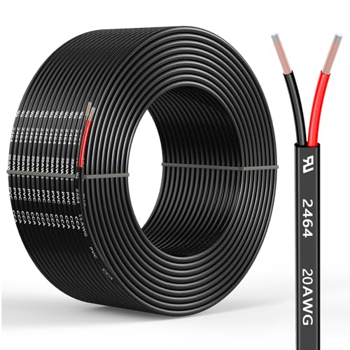 20 Gauge 2 Conductors 50FT Electrical Wire, Flexible Low Voltage PVC Copper Clad Aluminum Extension Cord for Car Speaker Wire, Car Lighting, LED Wire, Outdoor Lighting, Residential Wiring, 12V/24V DC - size: 50FT, style: 20AWG