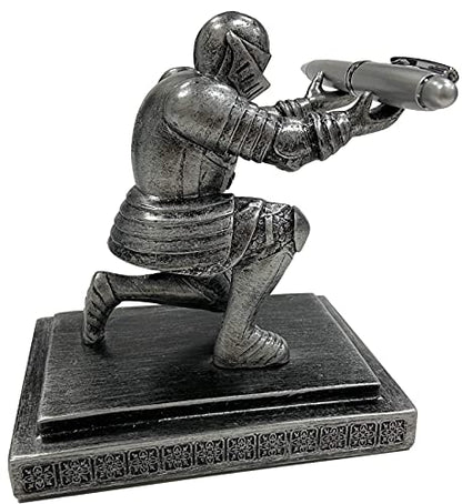 Executive Kneeling Knight Pen Holder with Pen - Unique Office Gifts | Heavy-Duty Resin, Antique Iron Finish, Weighted Non-Slip Base, Cool Desktop Decor - color: Iron