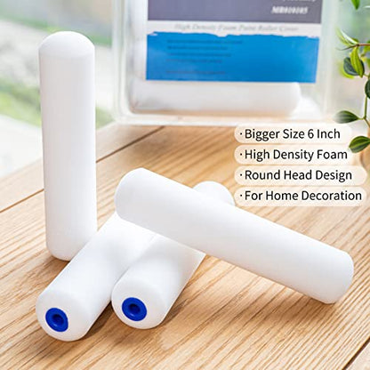 Mister Rui Foam Paint Roller Cover, 6 Inch Sponge Paint Roller Sleeve, Pack of 10, Foam of Premium Quality Can Be Used with Water and Oil Based Paints - color: #. 6" 10 Pcs Double-rounded